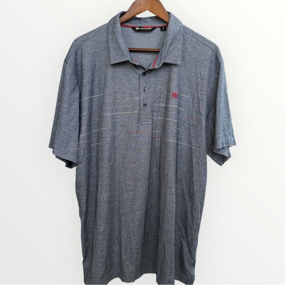 TRAVIS MATHEW Polo Shirt Men’s XXL Gray Striped Performance Golf Pima Cotton
